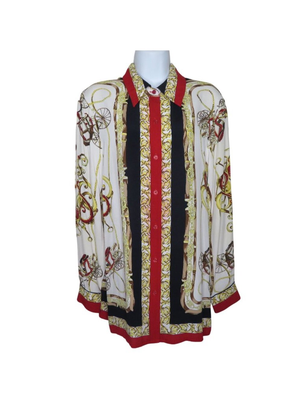 Vintage Casual Corner Blouse Equestrian Horse Riding Tack Print Womens Size 6